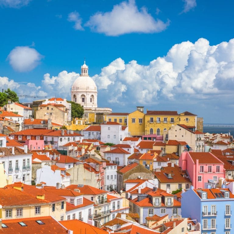 Lisbon, Portugal city skyline over the Alfama district.